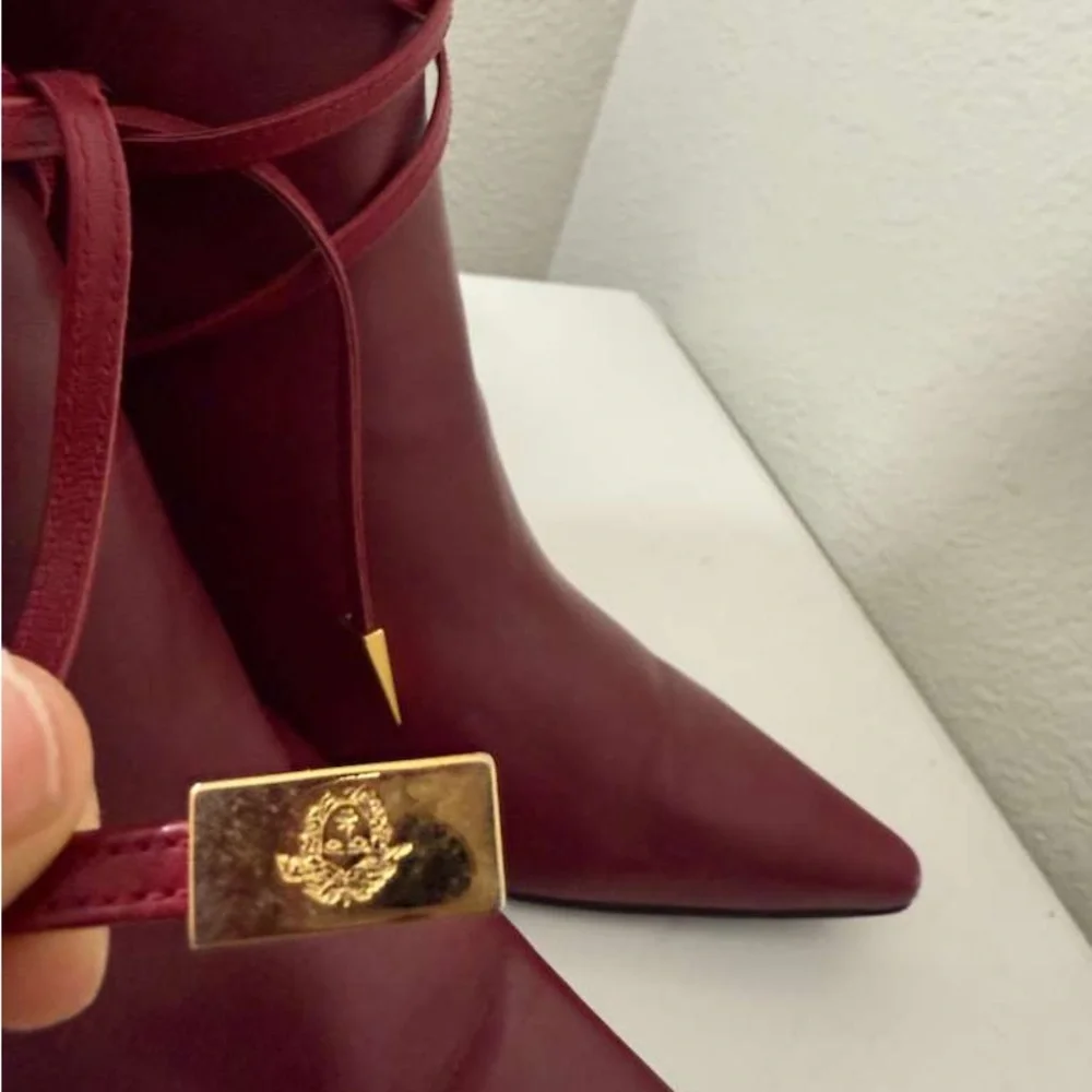 Versace Burgundy Leather Heeled Boots - Picture 3 of 12